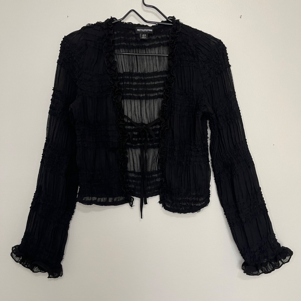 Pretty Little Things Ruffled Sheer Cardigan Size 6 Whimsigoth Witchy Layering